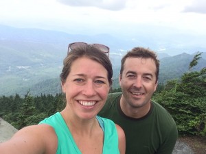 With my husband at the top of Grandfather Mountain, NC